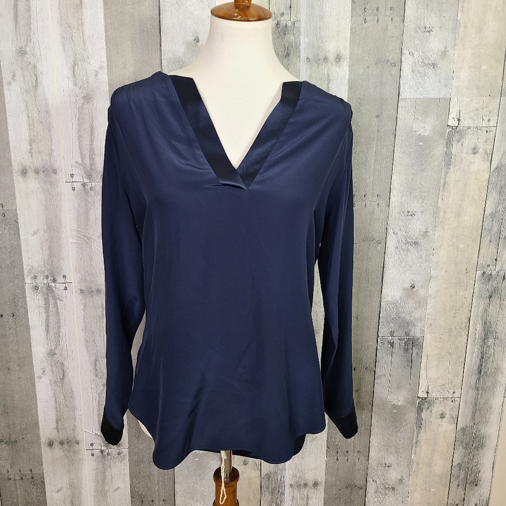 Amanda Uprichard Navy Blue Silk Simon Blouse
